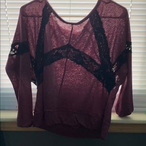 Maroon shirt with black lace